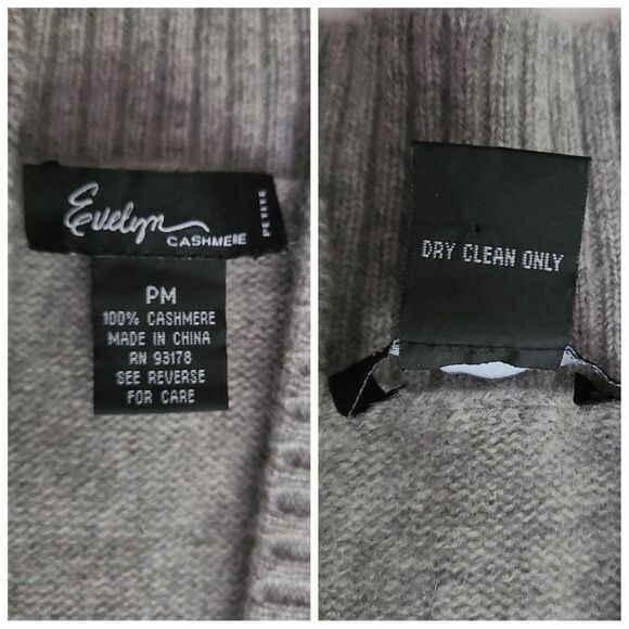 100% Cashmere Grey Open Front Cardigan, PETITE MEDIUM - Picture 5 of 5